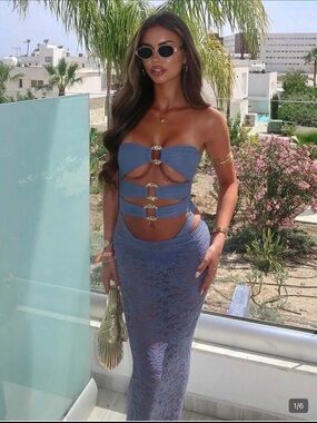 Source Unknown Blue Strap Cutout One-Piece Swim Dress